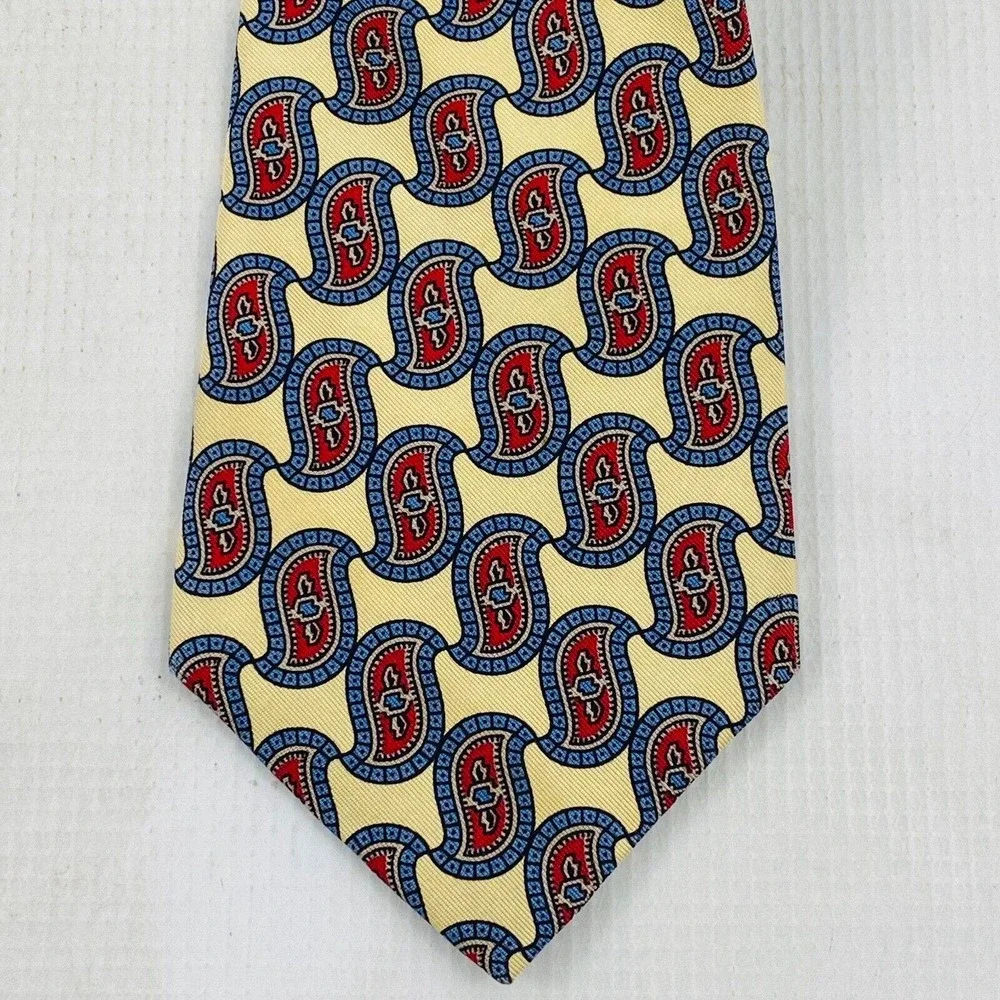 Burberry's of London Tie Paisley Yellow Blue‎ Red 100% Silk Necktie